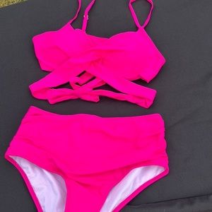 2-piece swimsuit, hot pink